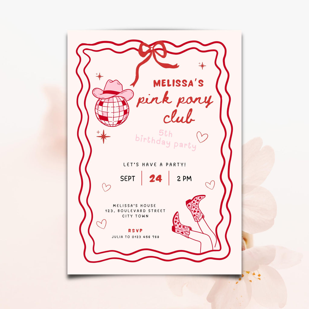 Pink Pony Club Birthday Invitation
