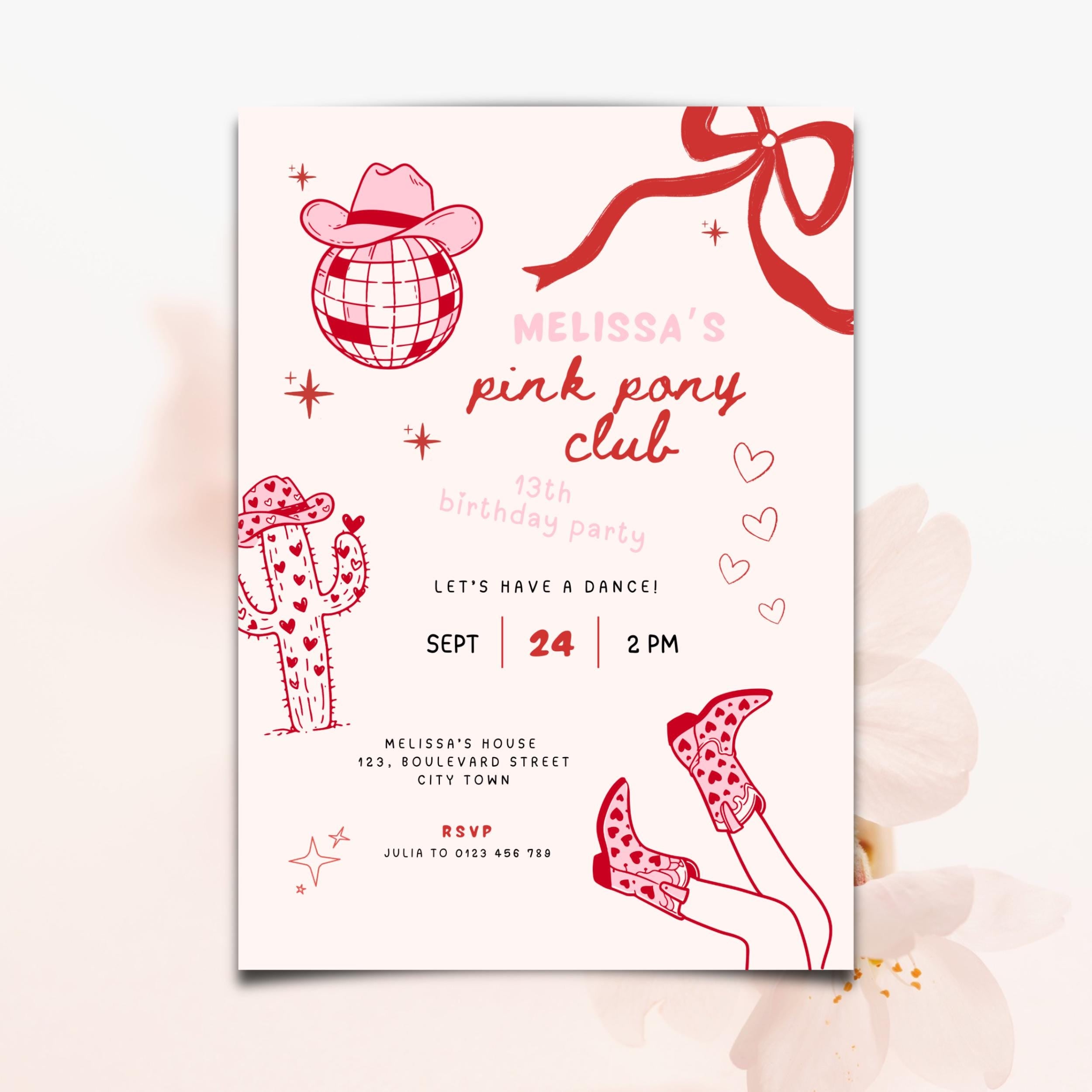 Pink Pony Club Birthday Invitation