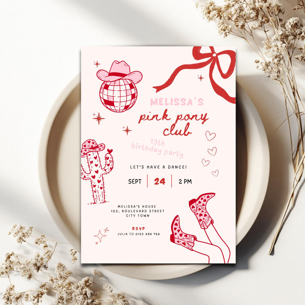 Pink Pony Club Birthday Invitation