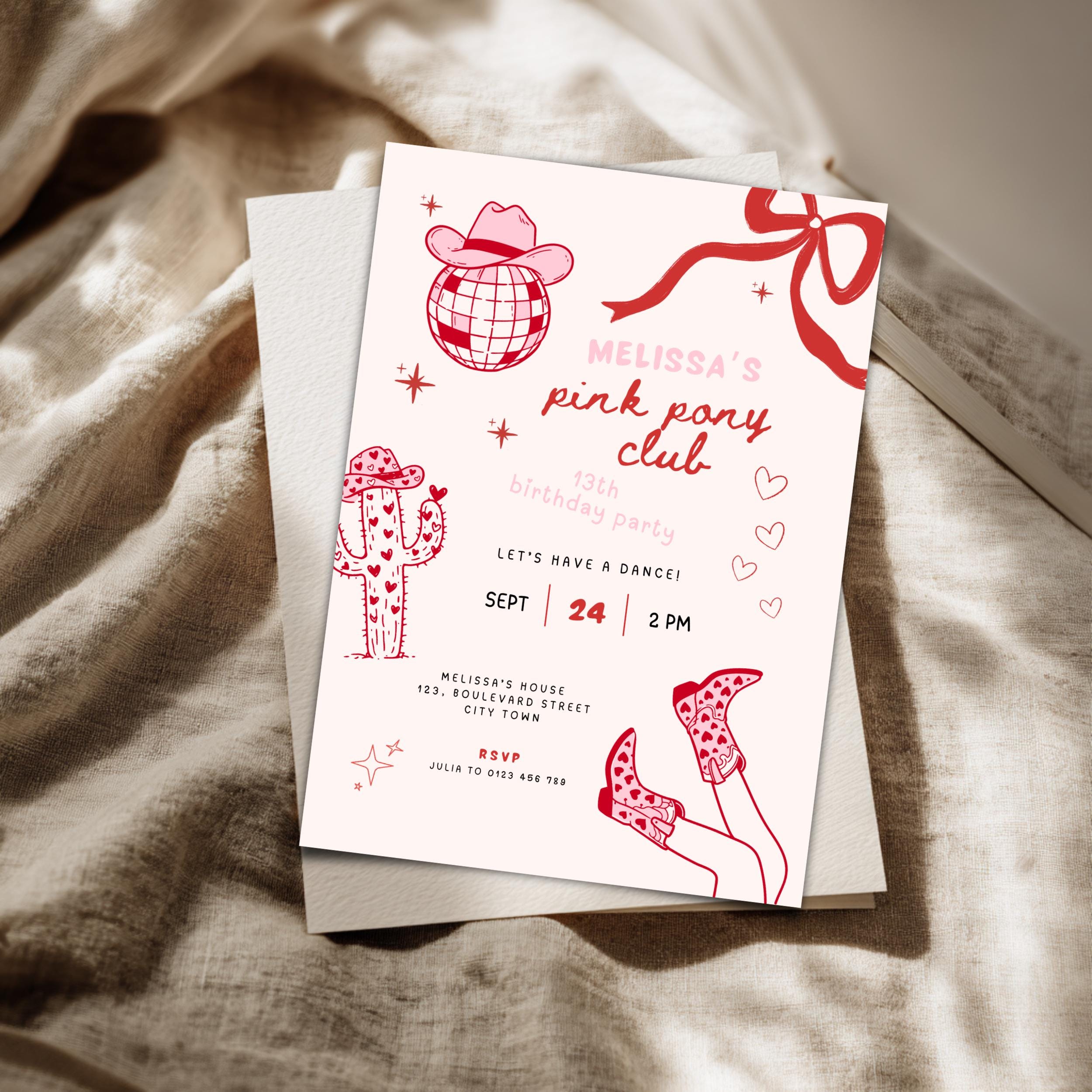 Pink Pony Club Birthday Invitation