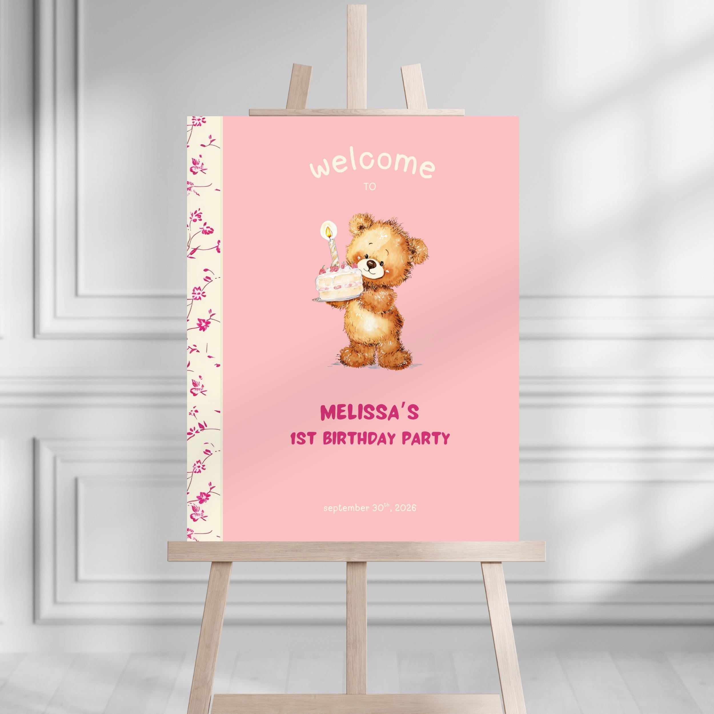 Cute Bear Pink Chapter One Welcome Sign