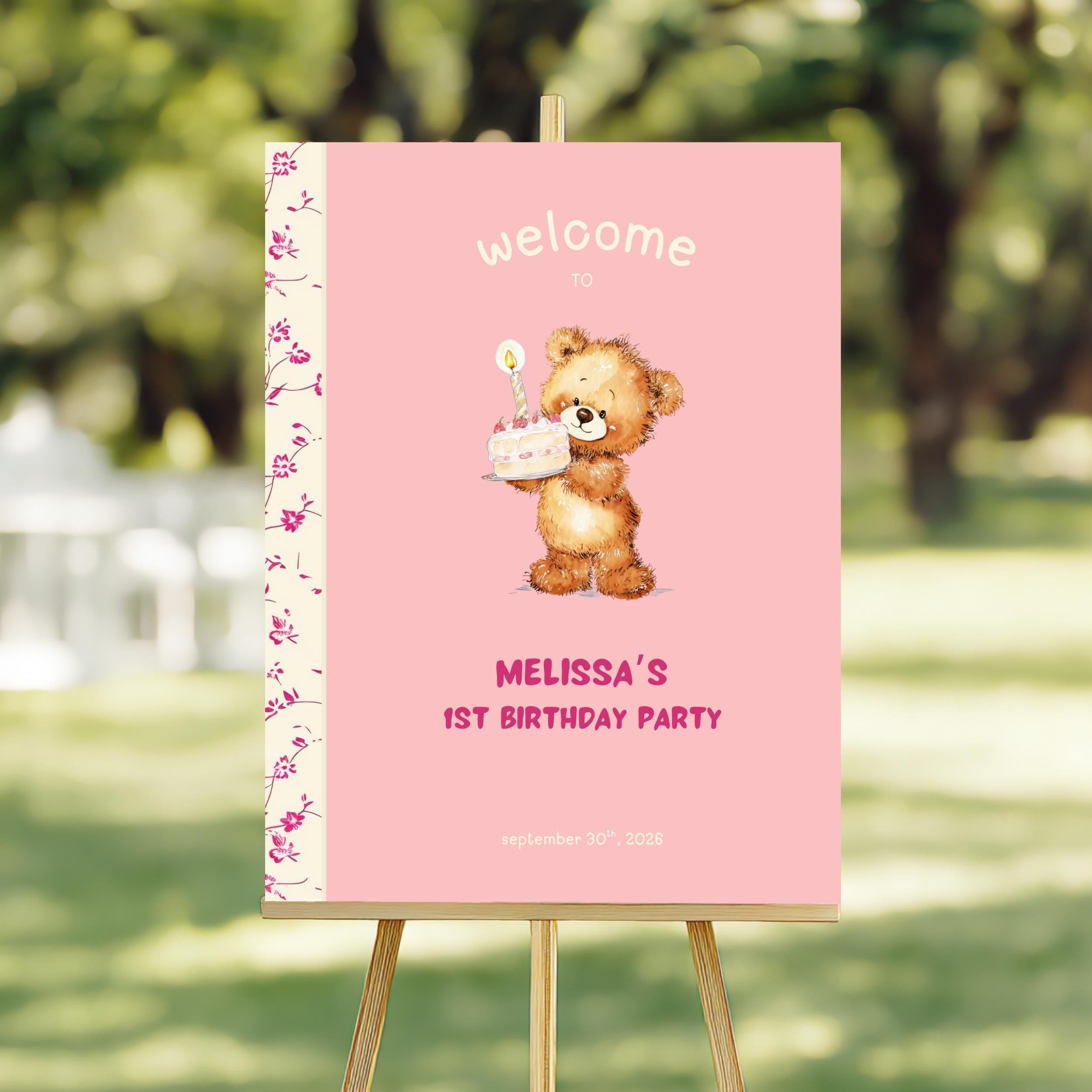 Cute Bear Pink Chapter One Welcome Sign