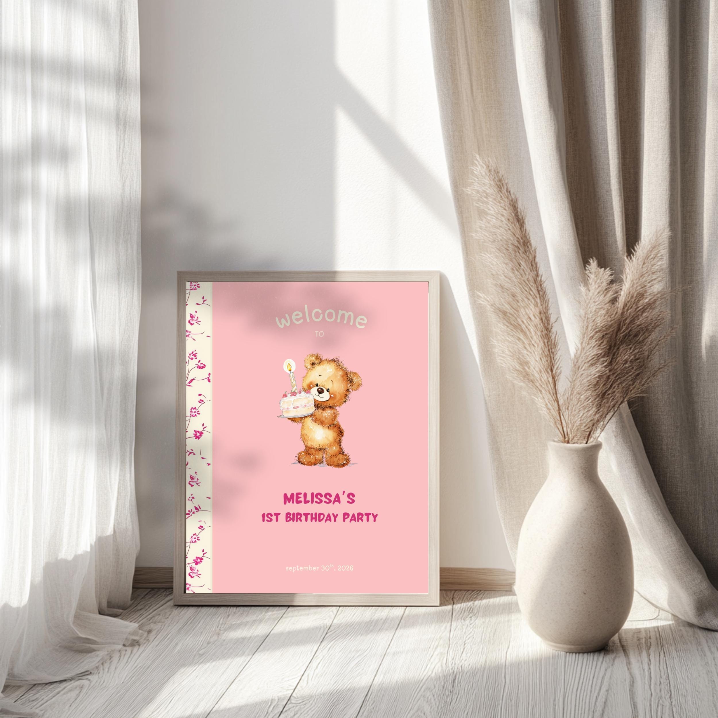 Cute Bear Pink Chapter One Welcome Sign