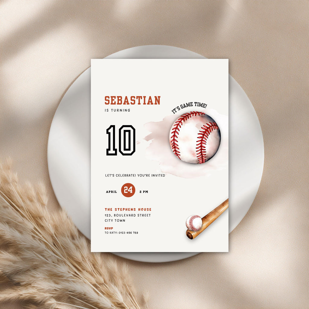 10th Birthday Invitation Baseball