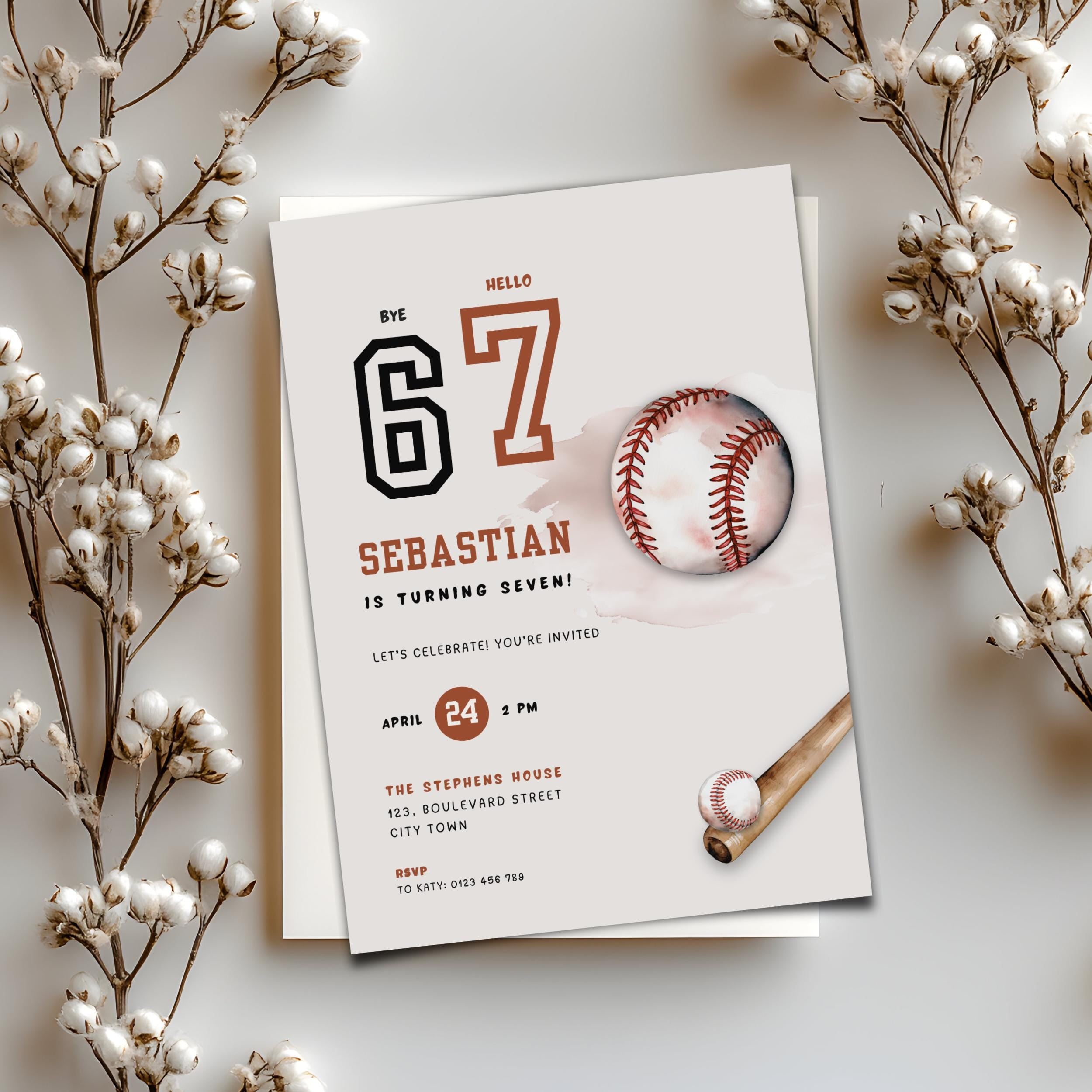 6 7 Sport 7th Birthday Baseball Invitation for Boys