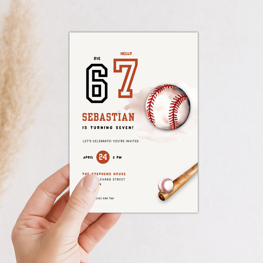 6 7 Sport 7th Birthday Baseball Invitation for Boys
