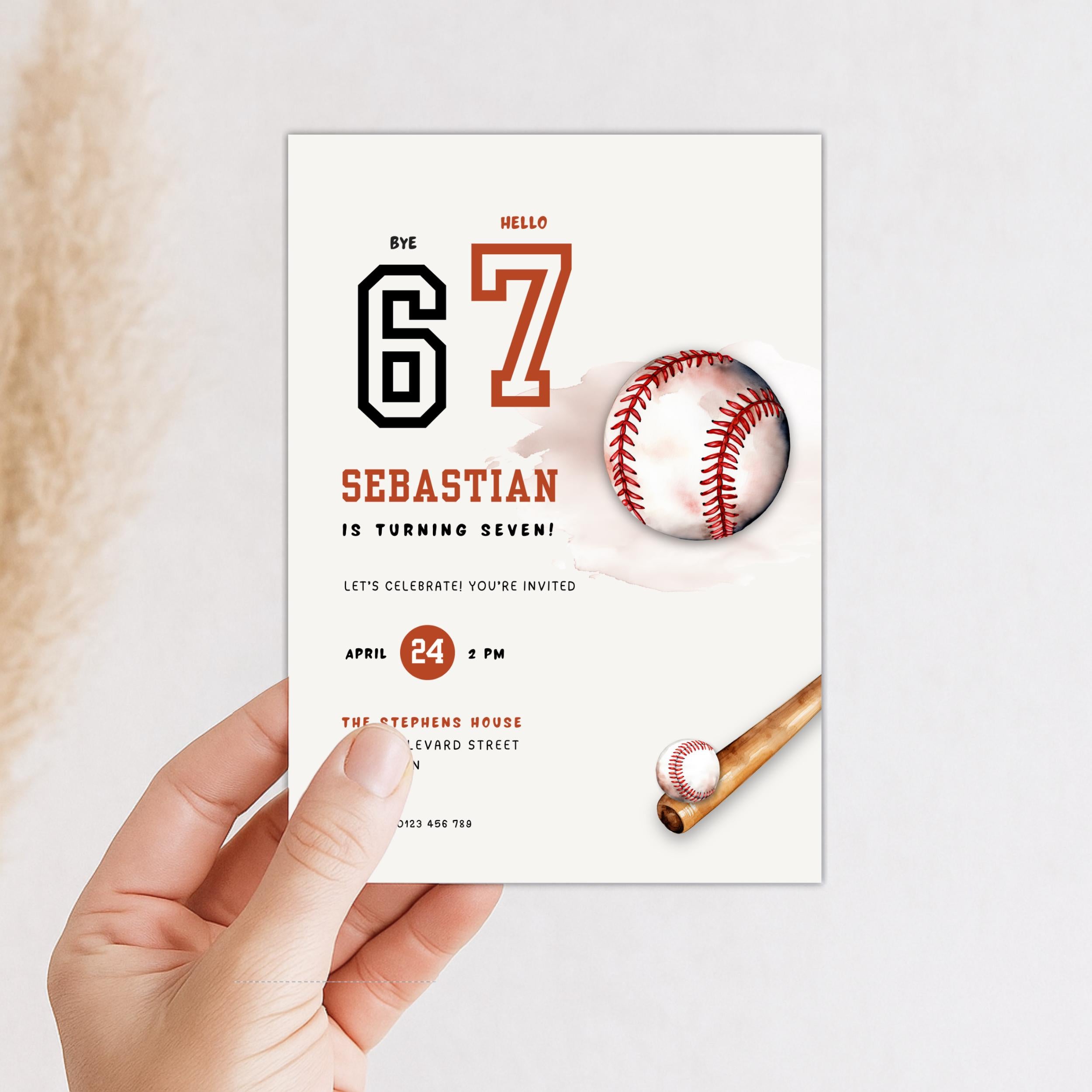 6 7 Sport 7th Birthday Baseball Invitation for Boys