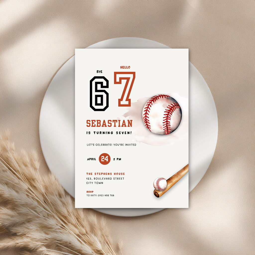 6 7 Sport 7th Birthday Baseball Invitation for Boys