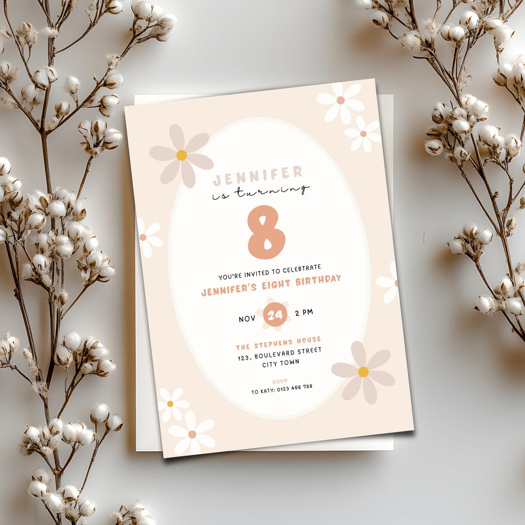 Daisy Pastel Floral 8th Birthday Invitation