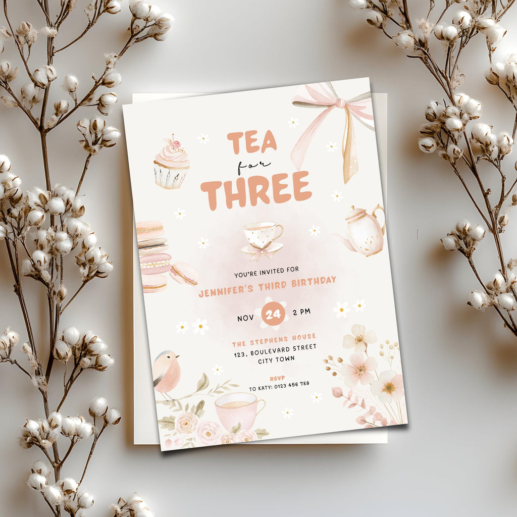 Tea for Three Birthday Invitation