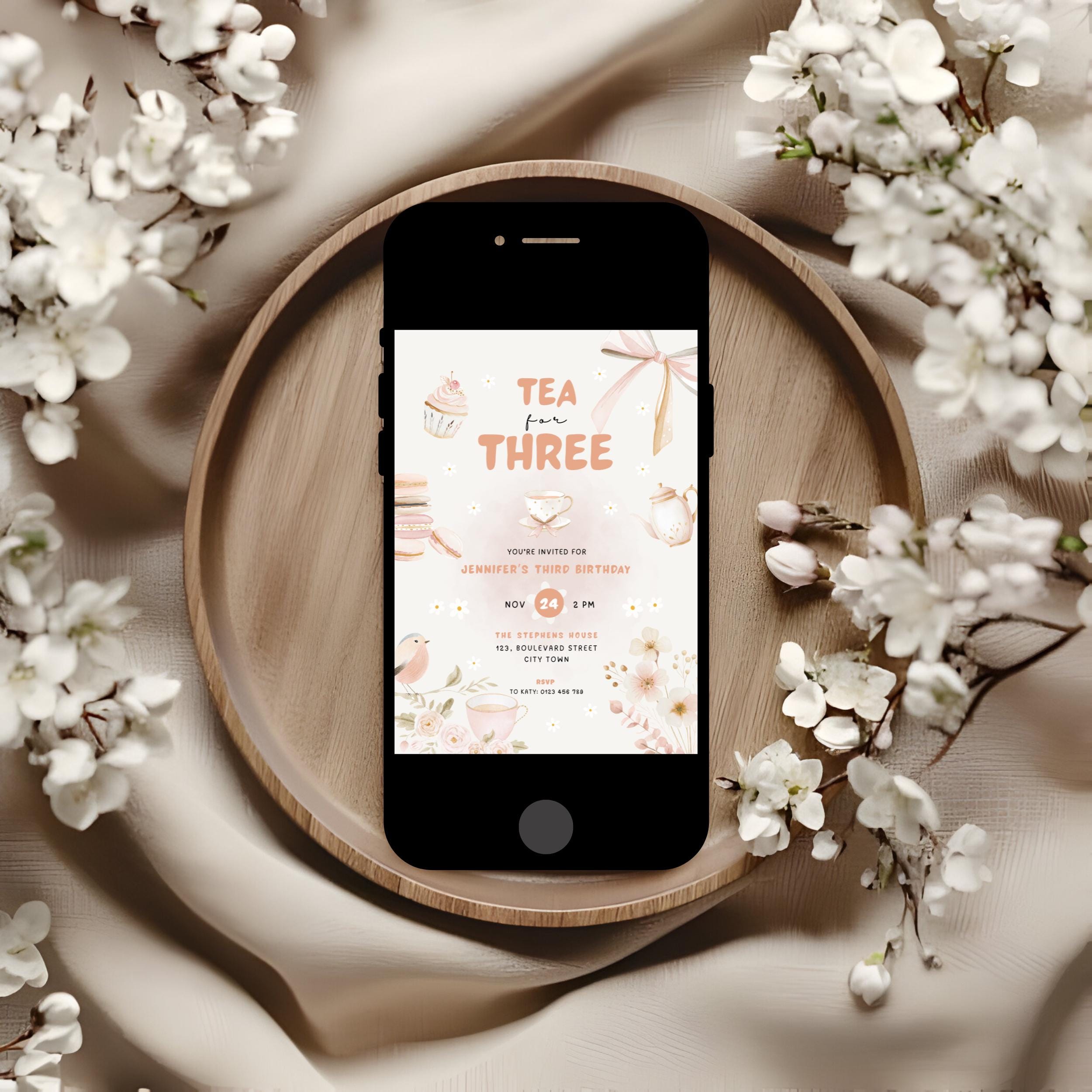 Tea for Three Birthday Invitation