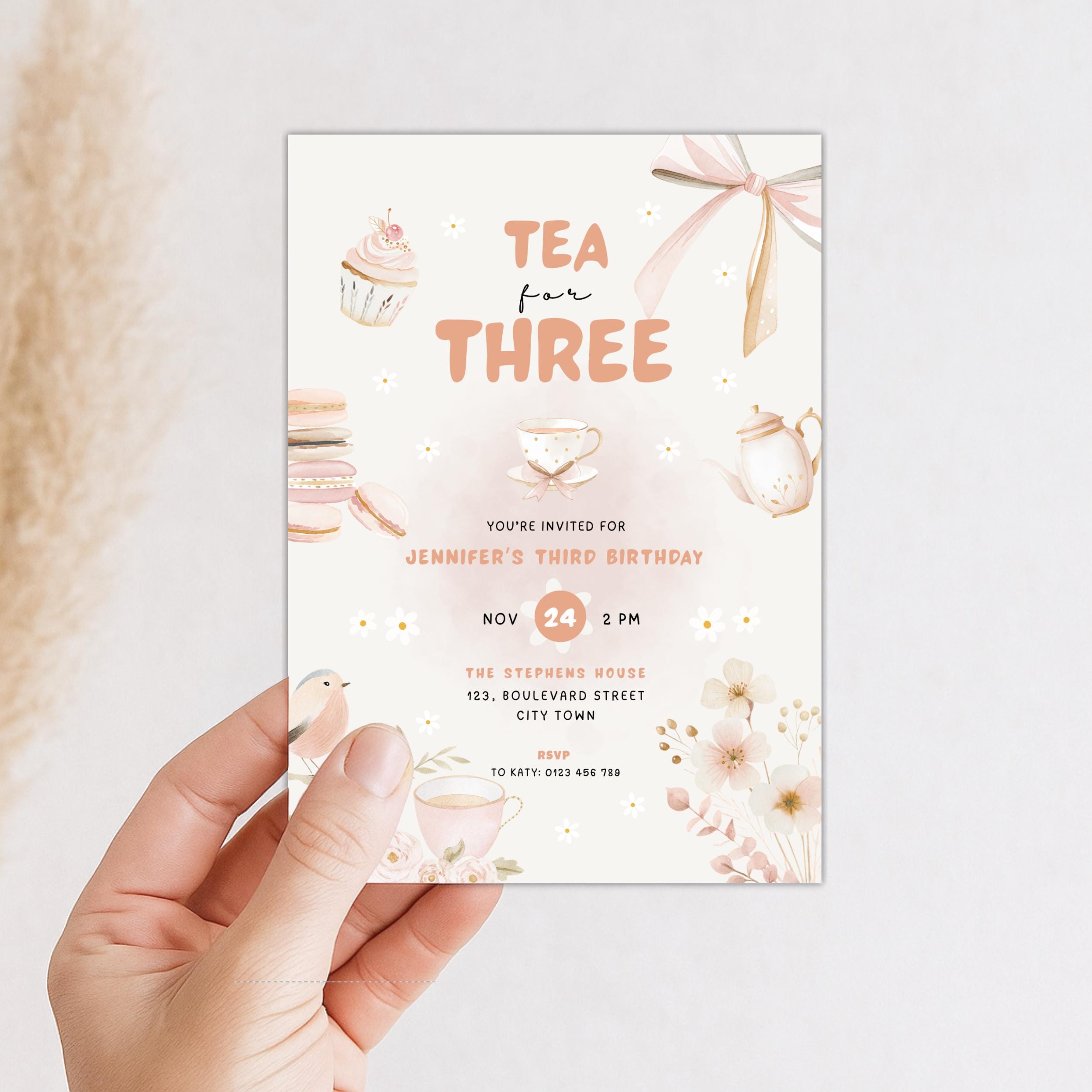 Tea for Three Birthday Invitation
