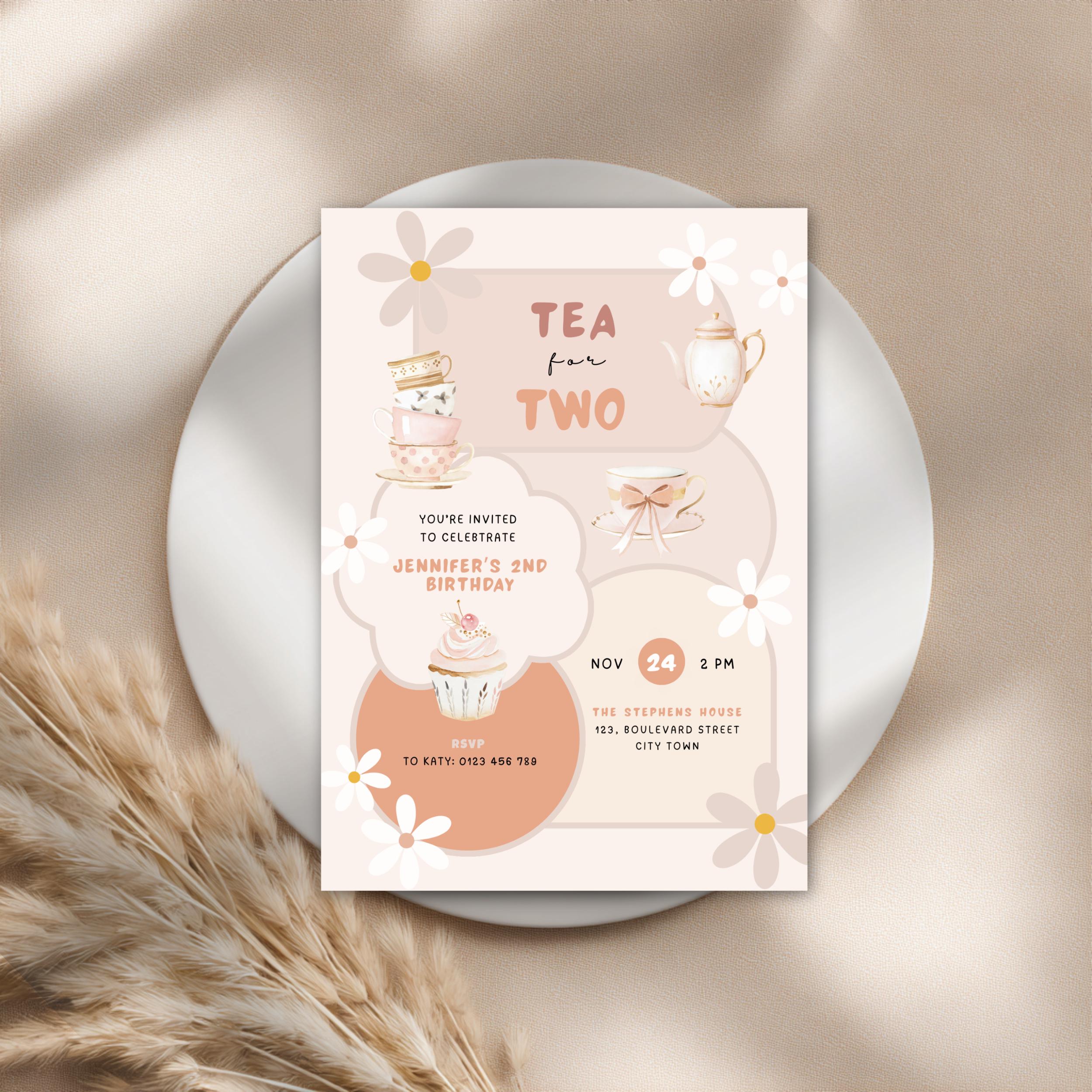 Tea for Two Birthday Invitation for Girls