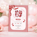 Pink Stripes Bow 6 7 Birthday Invitation