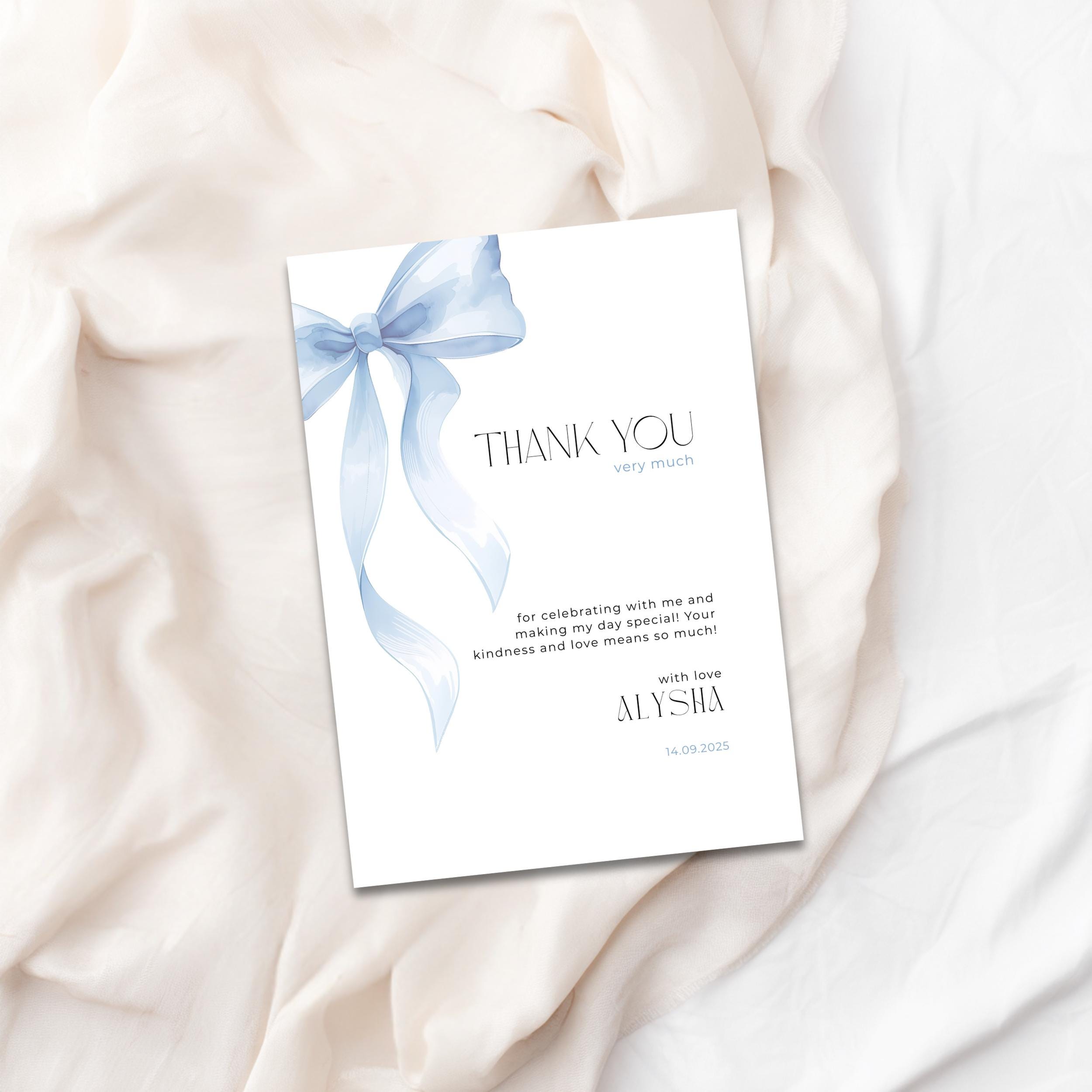 Blue Bow Thank You Birthday Card
