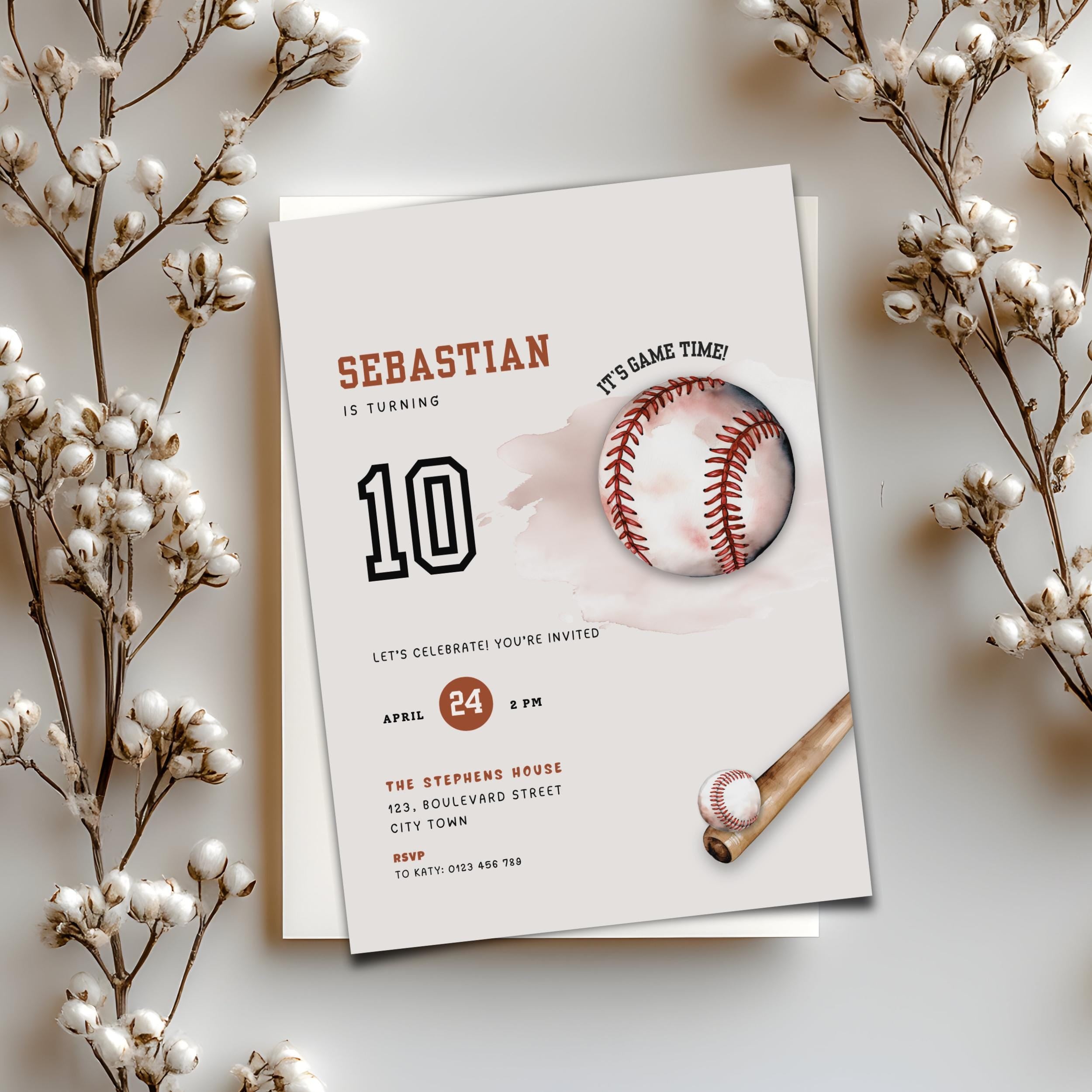 10th Birthday Invitation Baseball