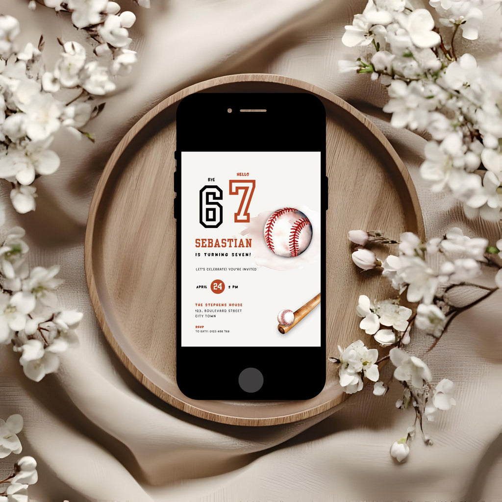 6 7 Sport 7th Birthday Baseball Invitation for Boys