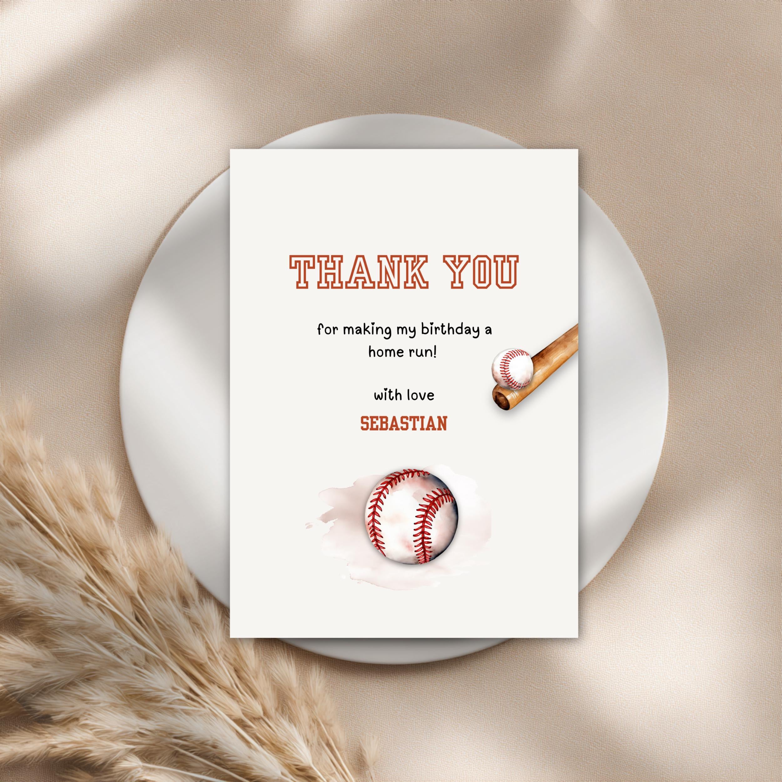 Baseball Birthday Thank You Card