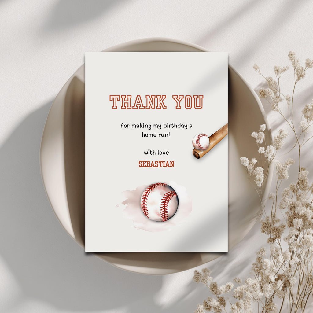 Baseball Birthday Thank You Card