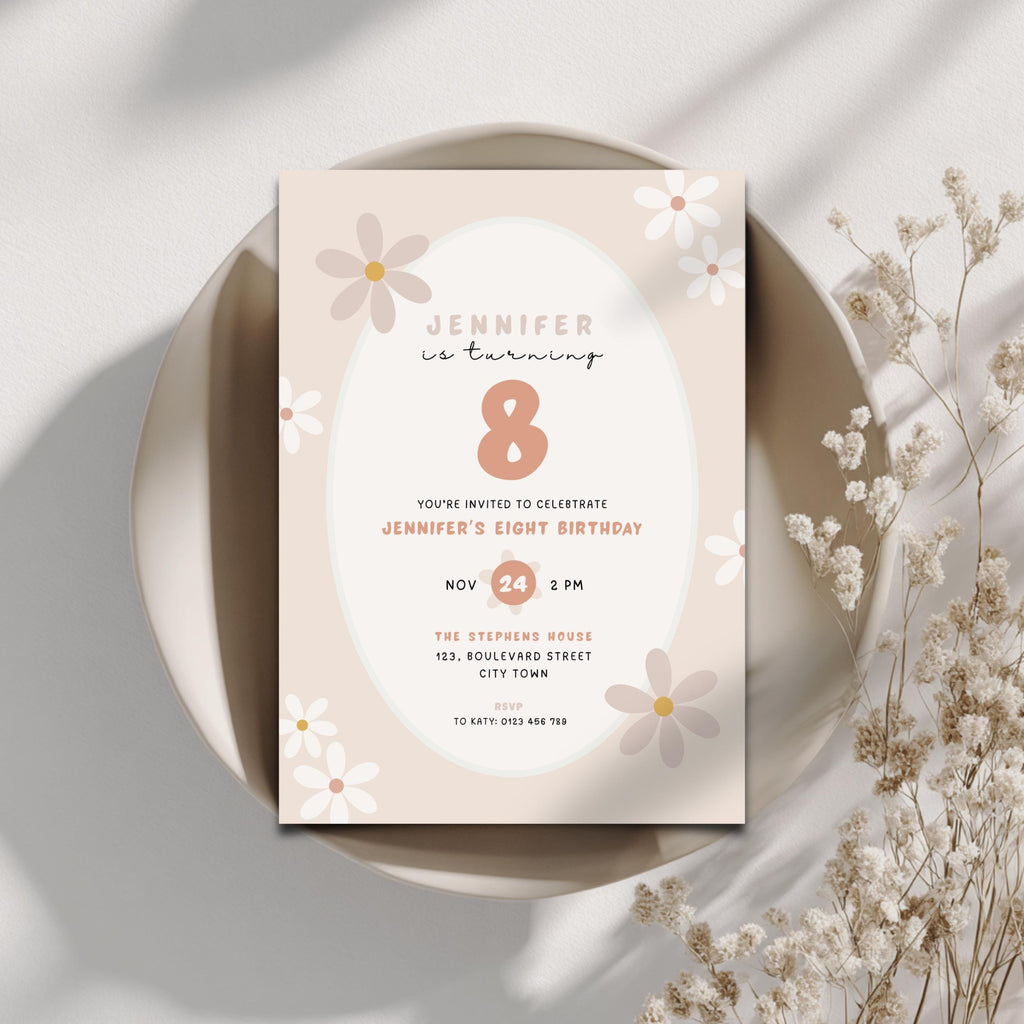 Daisy Pastel Floral 8th Birthday Invitation
