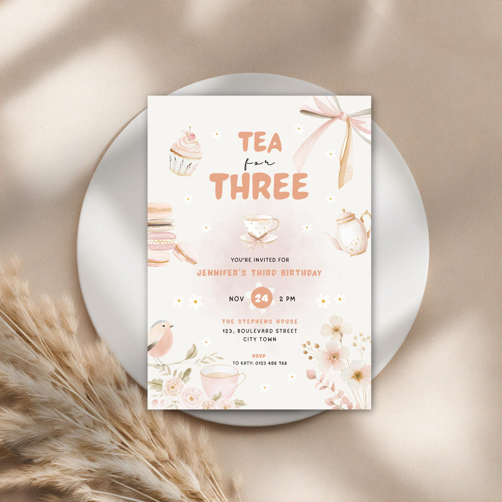 Tea for Three Birthday Invitation