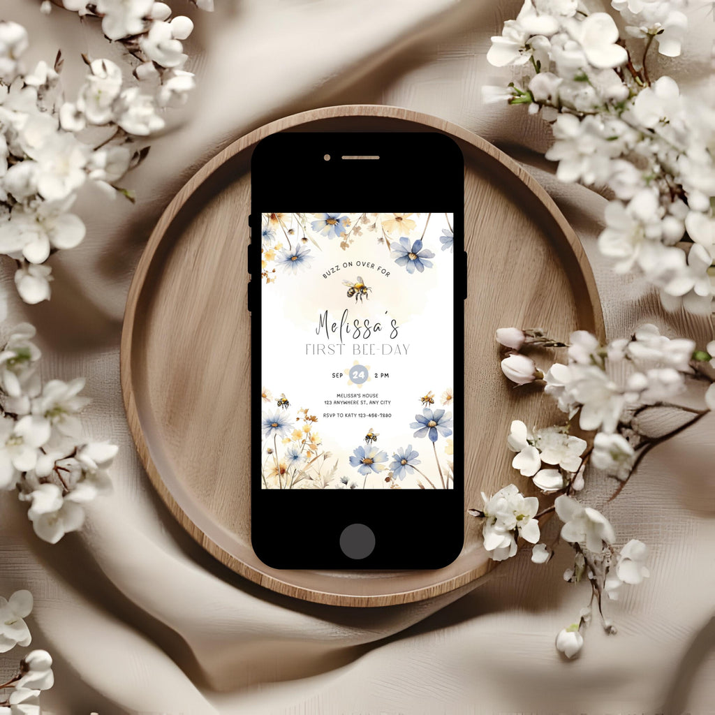 Floral Sweet To Bee One First Birthday Invitation