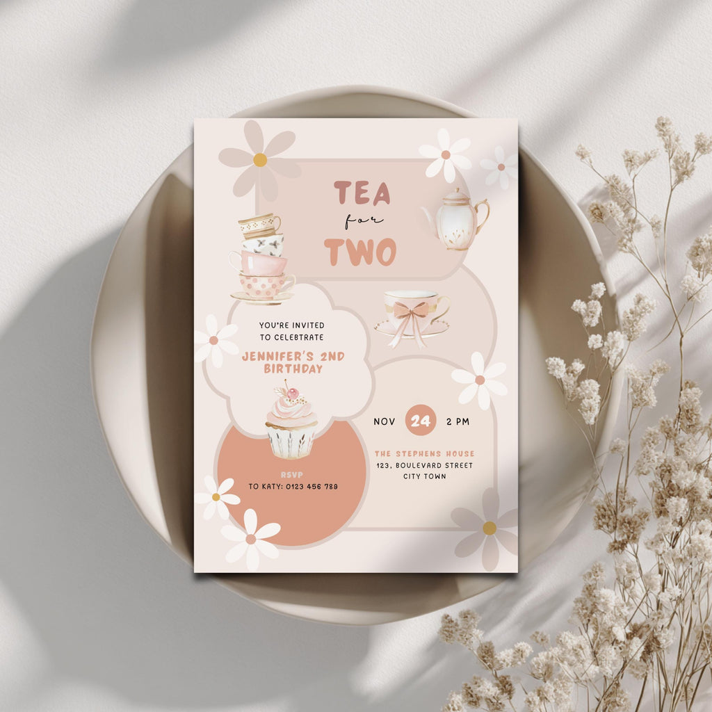 Tea for Two Birthday Invitation for Girls