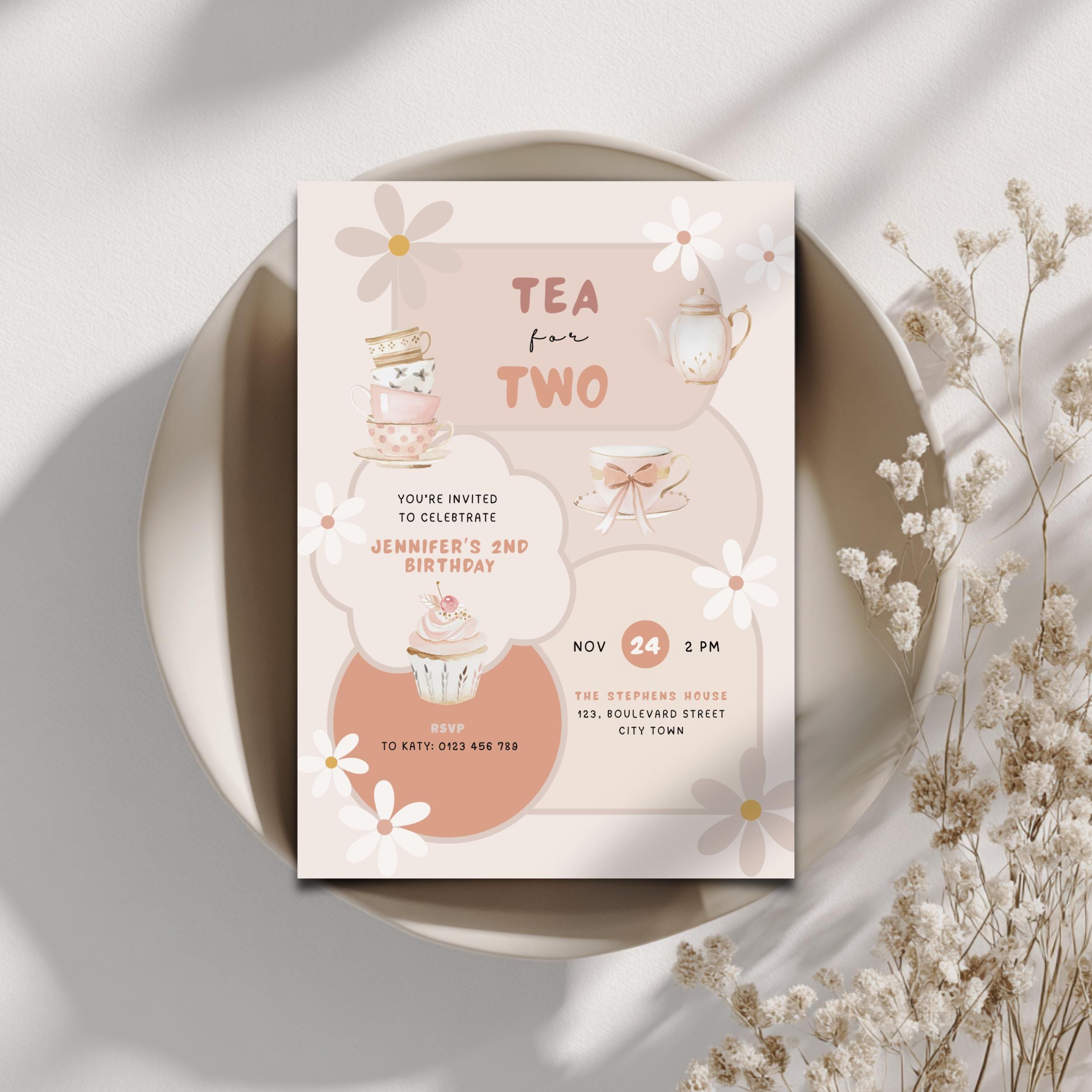 Tea for Two Birthday Invitation for Girls