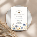 Floral First Bee Day Birthday Invitation