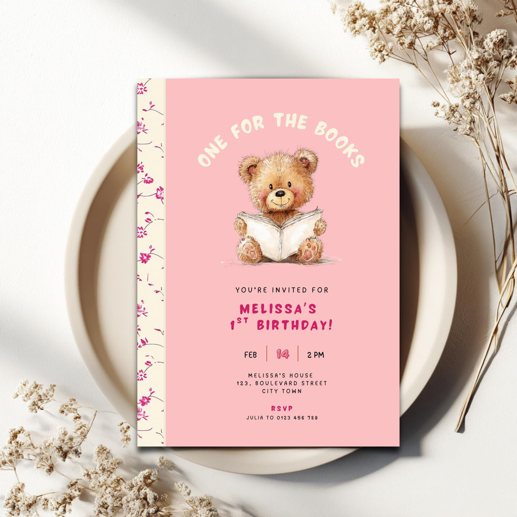 Pink Chapter One First Birthday Invitation