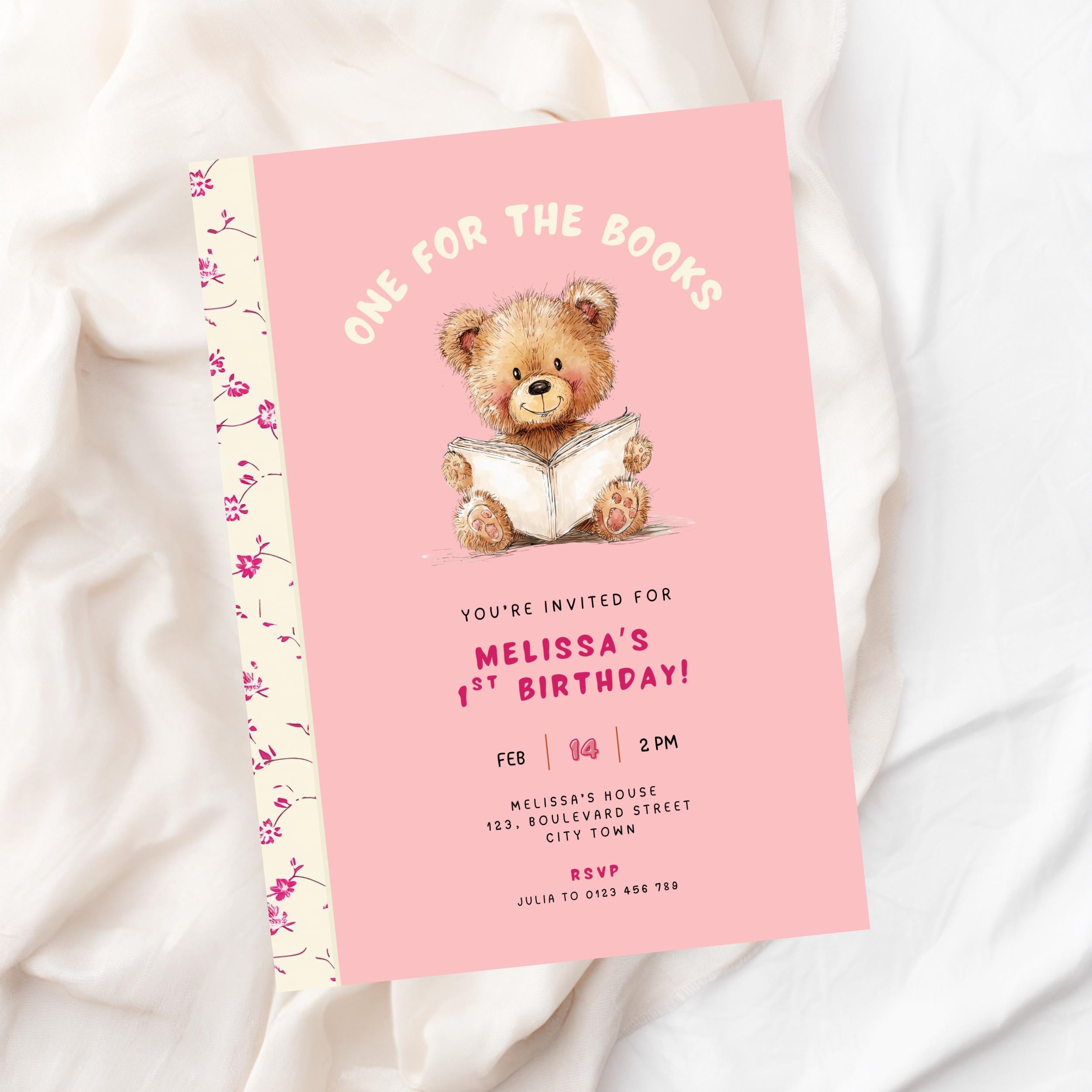 Pink Chapter One First Birthday Invitation