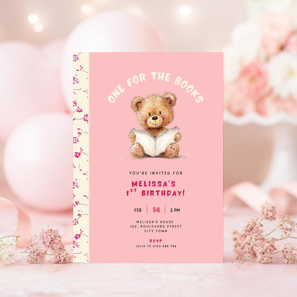 Pink Chapter One First Birthday Invitation