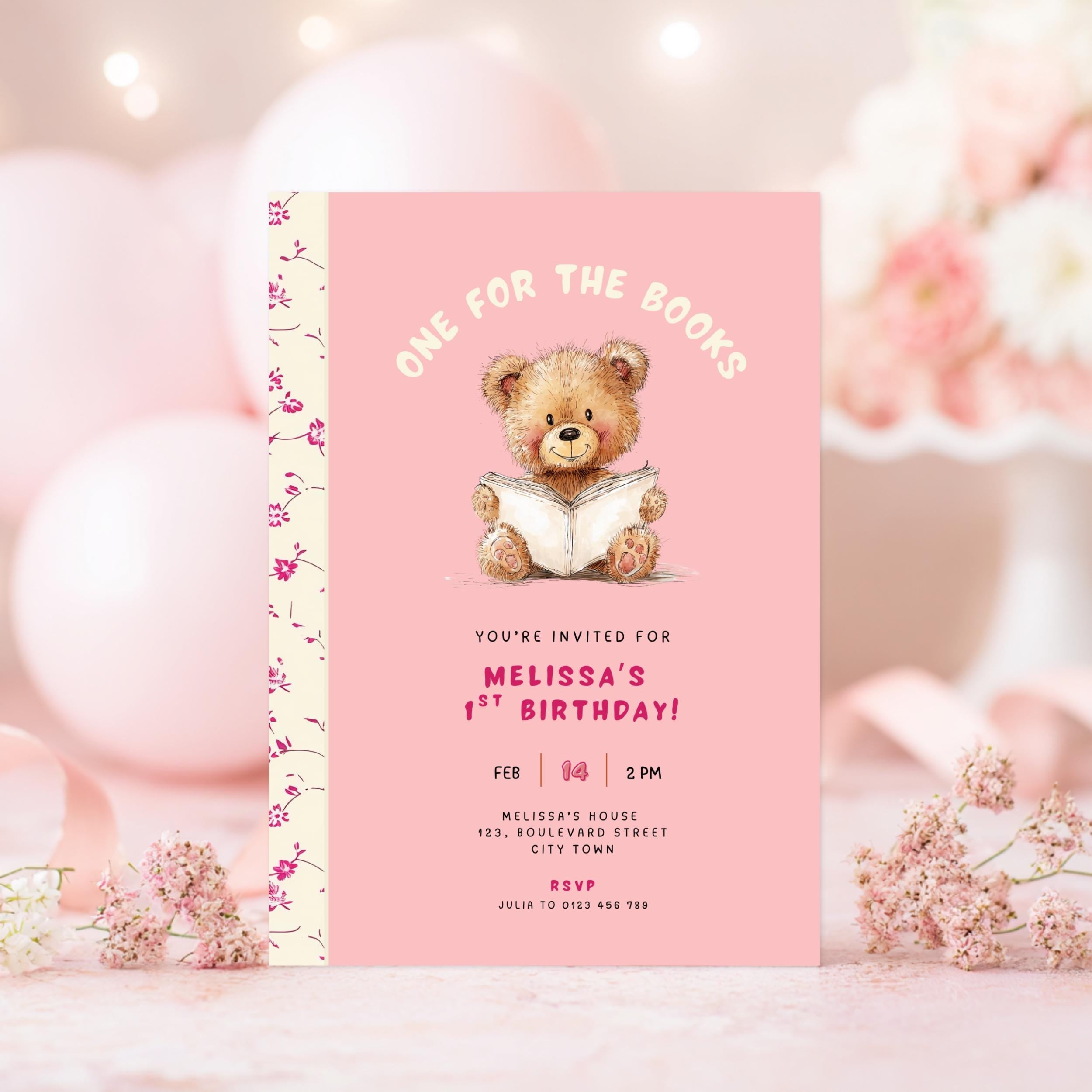Pink Chapter One First Birthday Invitation