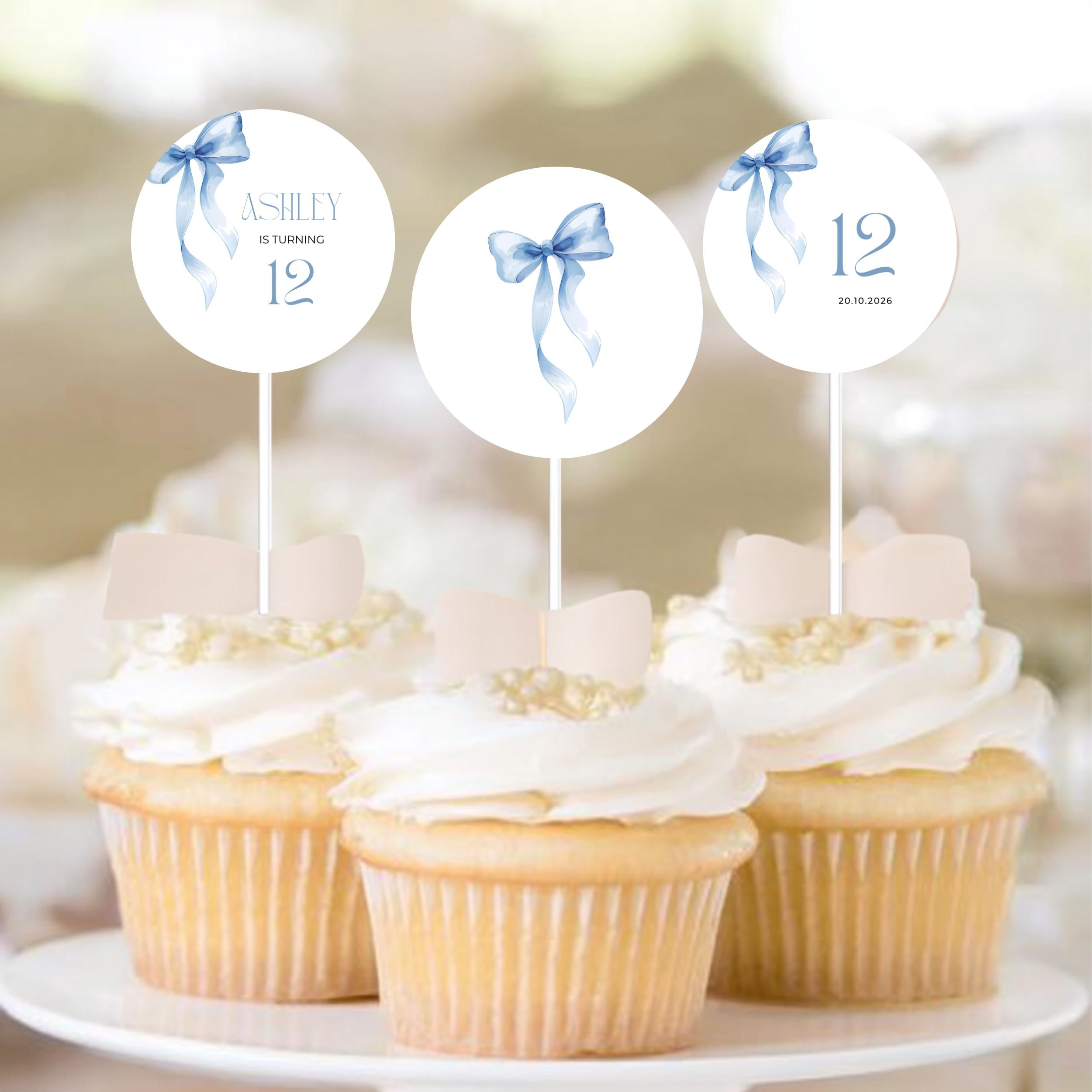 Blue Bow Cupcake Toppers