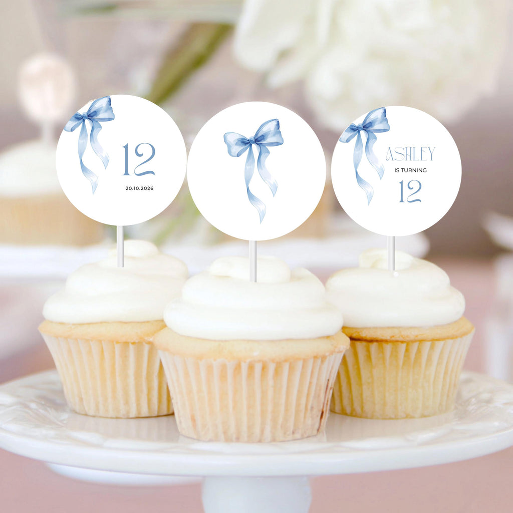 Blue Bow Cupcake Toppers