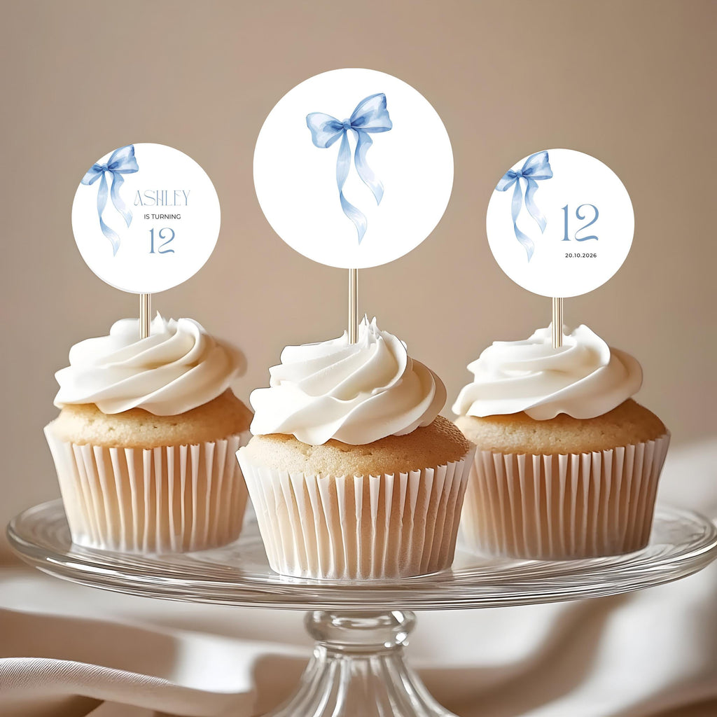 Blue Bow Cupcake Toppers