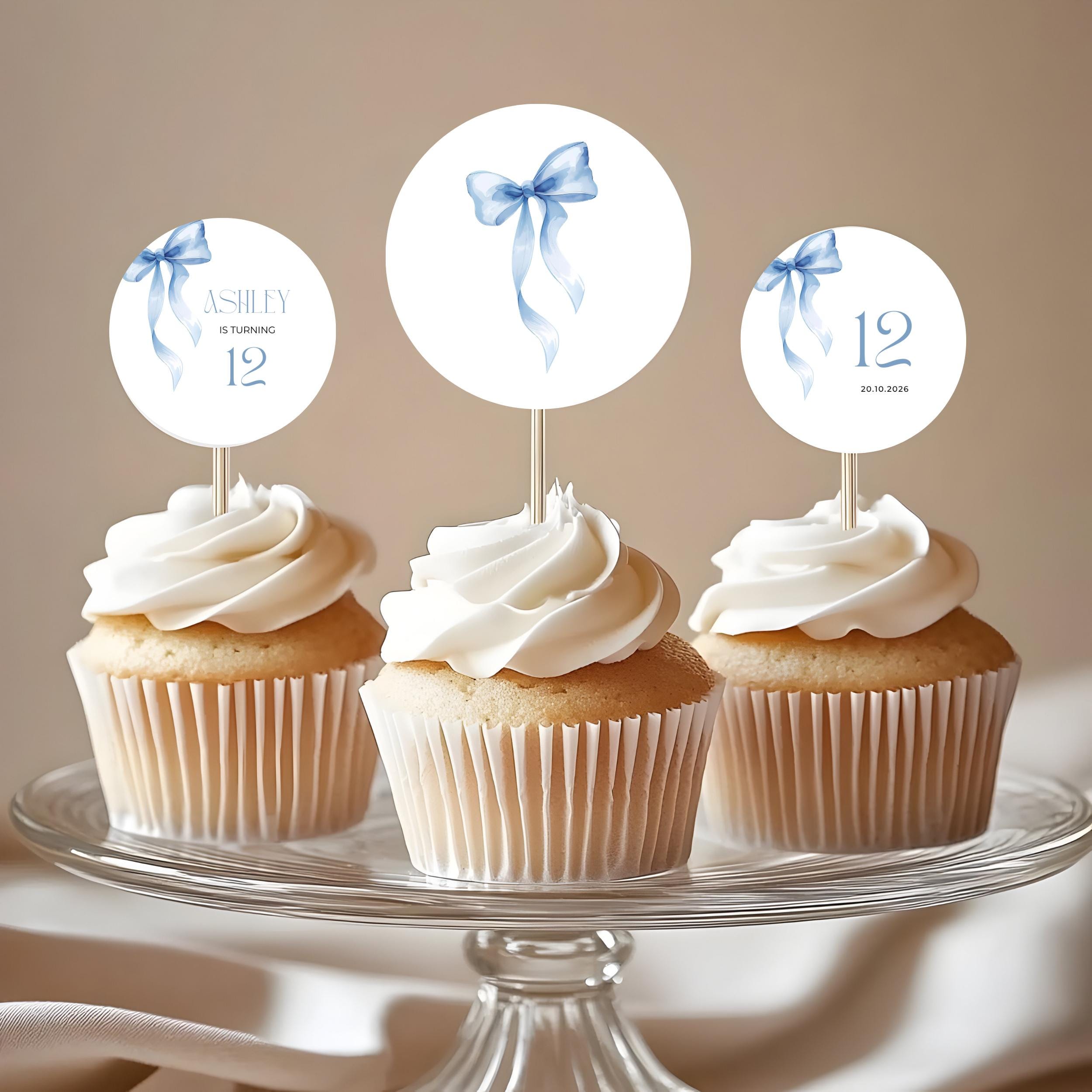 Blue Bow Cupcake Toppers