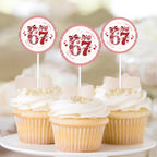 Pink 6 7 Birthday Party Cupcake Toppers