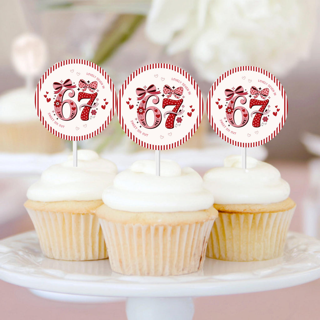 Pink 6 7 Birthday Party Cupcake Toppers