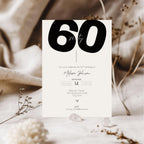 60th birthday invitation card with decorative elements on a neutral background