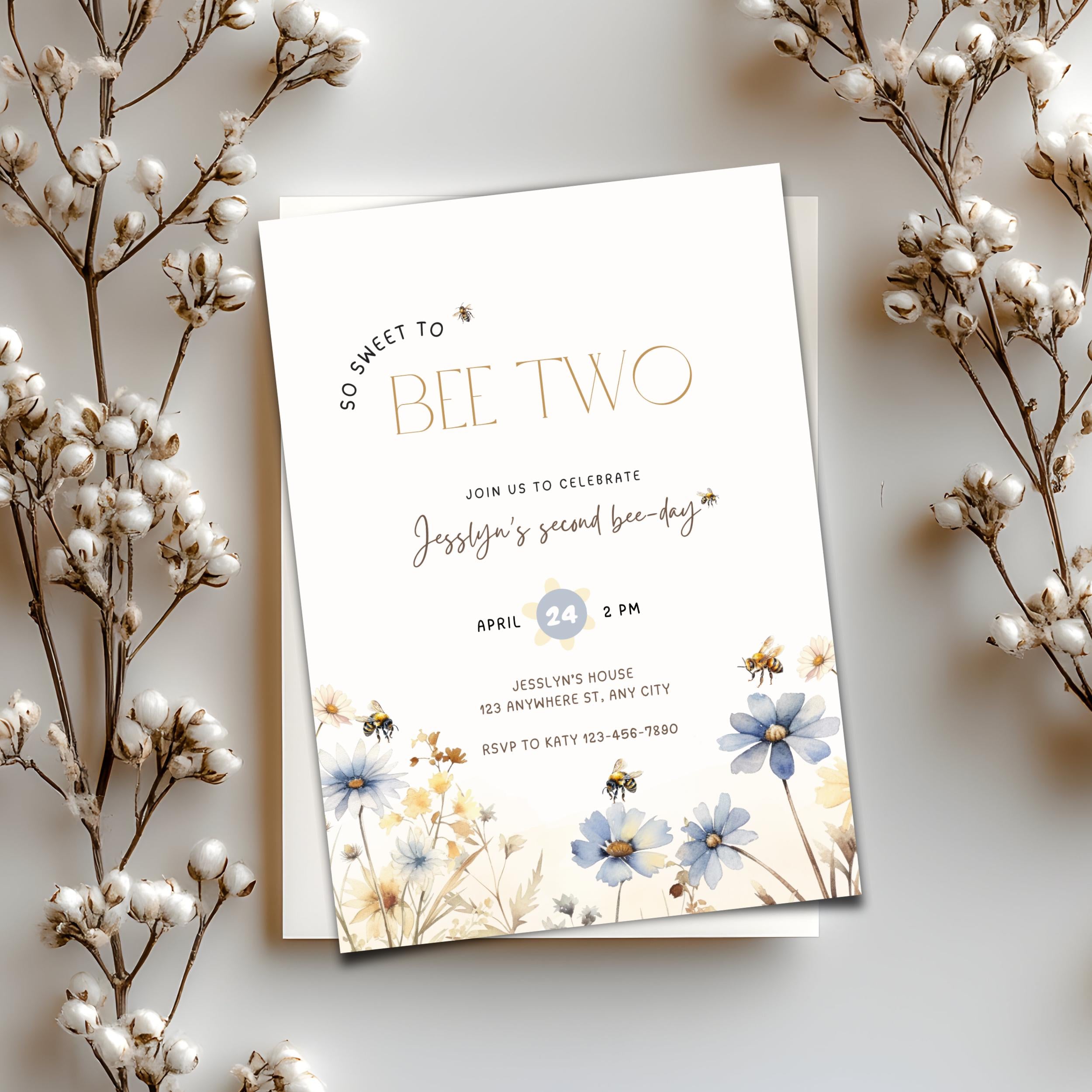 Sweet To Bee Two Birthday Invitation