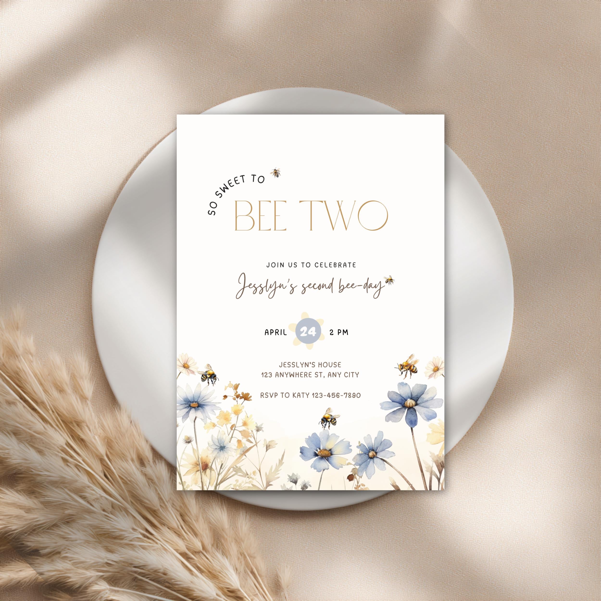 Sweet To Bee Two Birthday Invitation