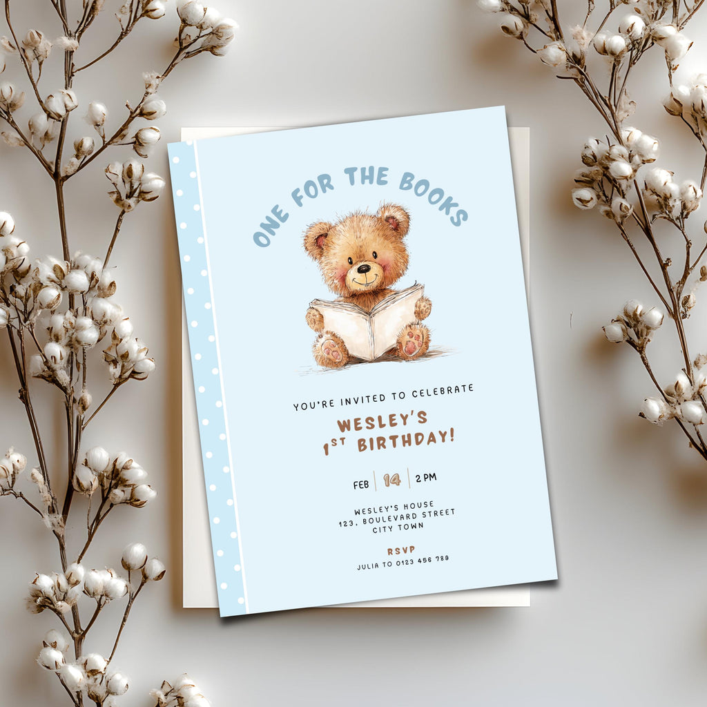 Blue Chapter One First Birthday Invitation Boys