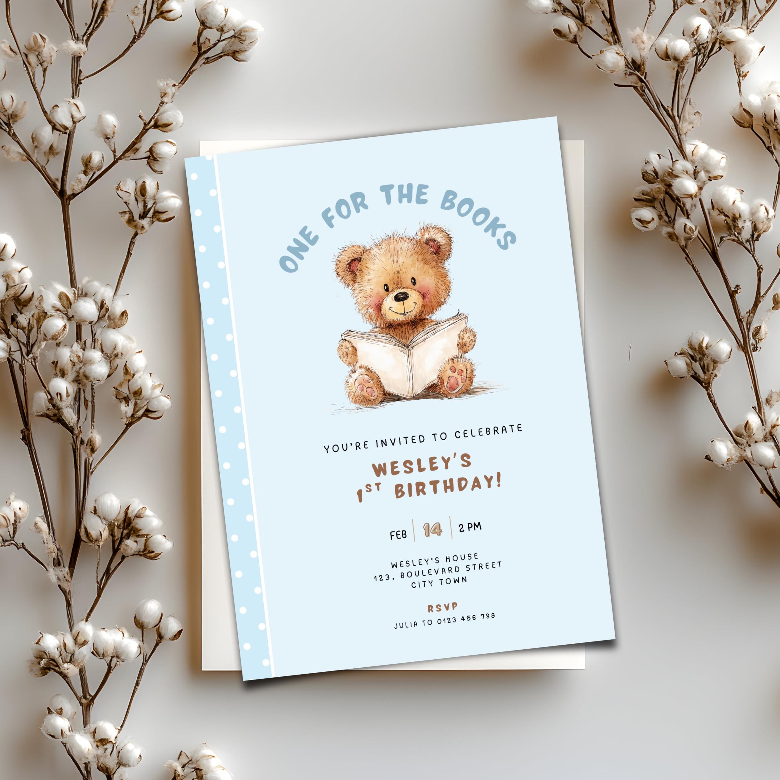 Blue Chapter One First Birthday Invitation Boys