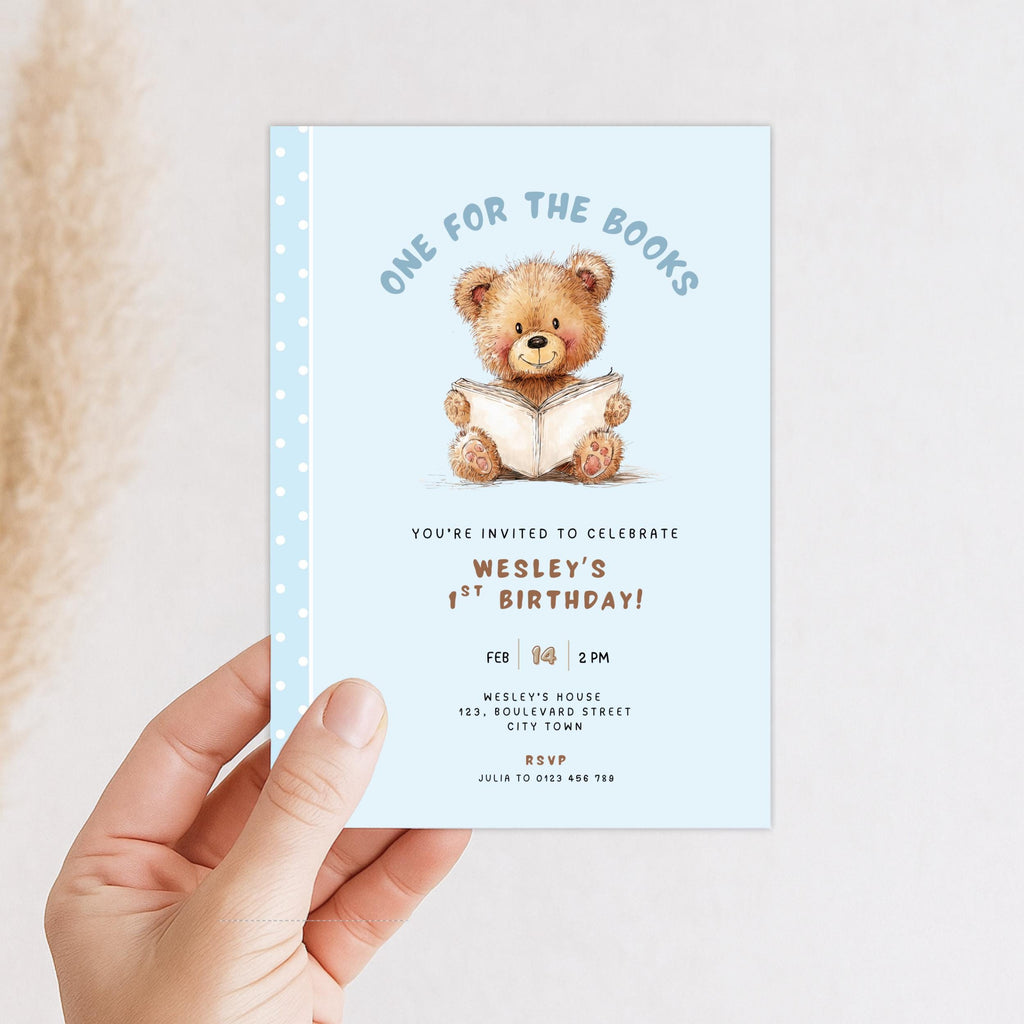 Blue Chapter One First Birthday Invitation Boys