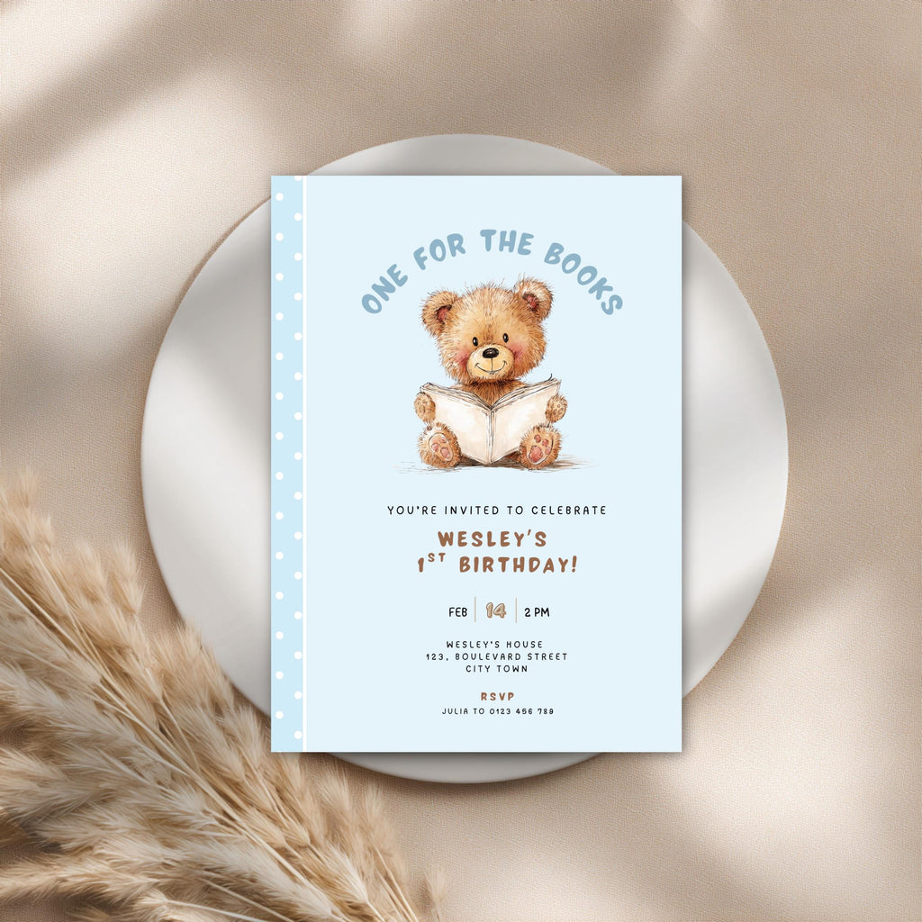 Blue Chapter One First Birthday Invitation Boys