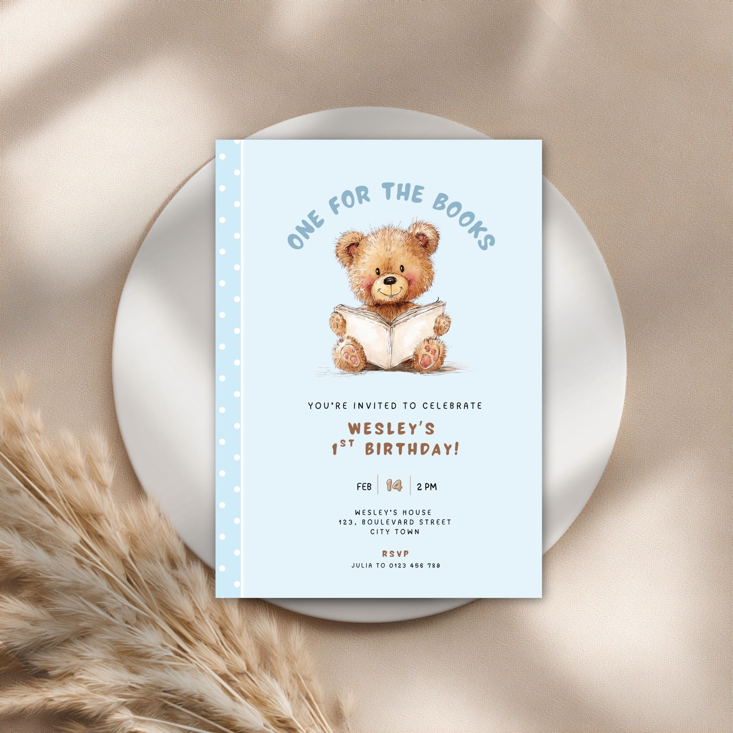 Blue Chapter One First Birthday Invitation Boys