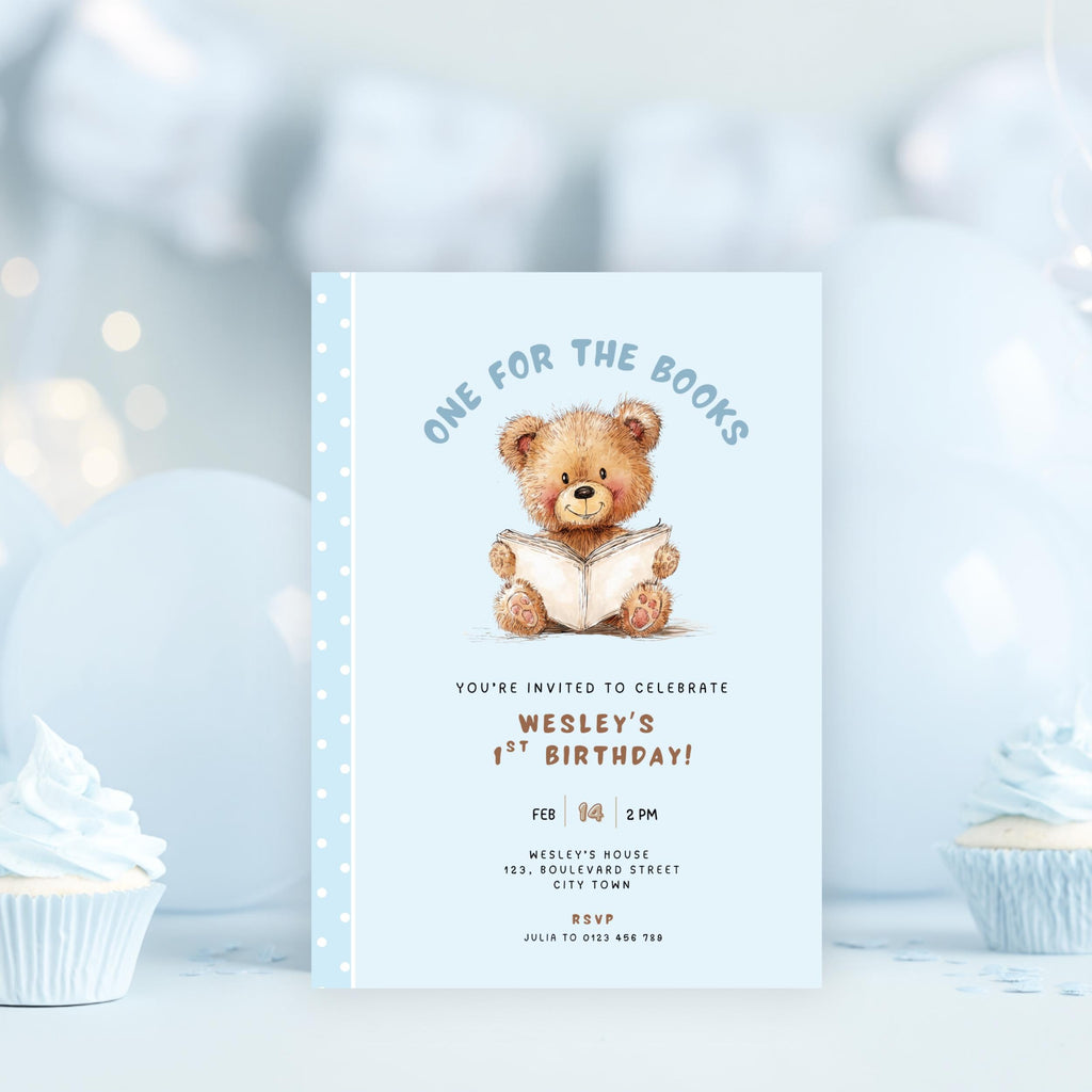 Blue Chapter One First Birthday Invitation Boys