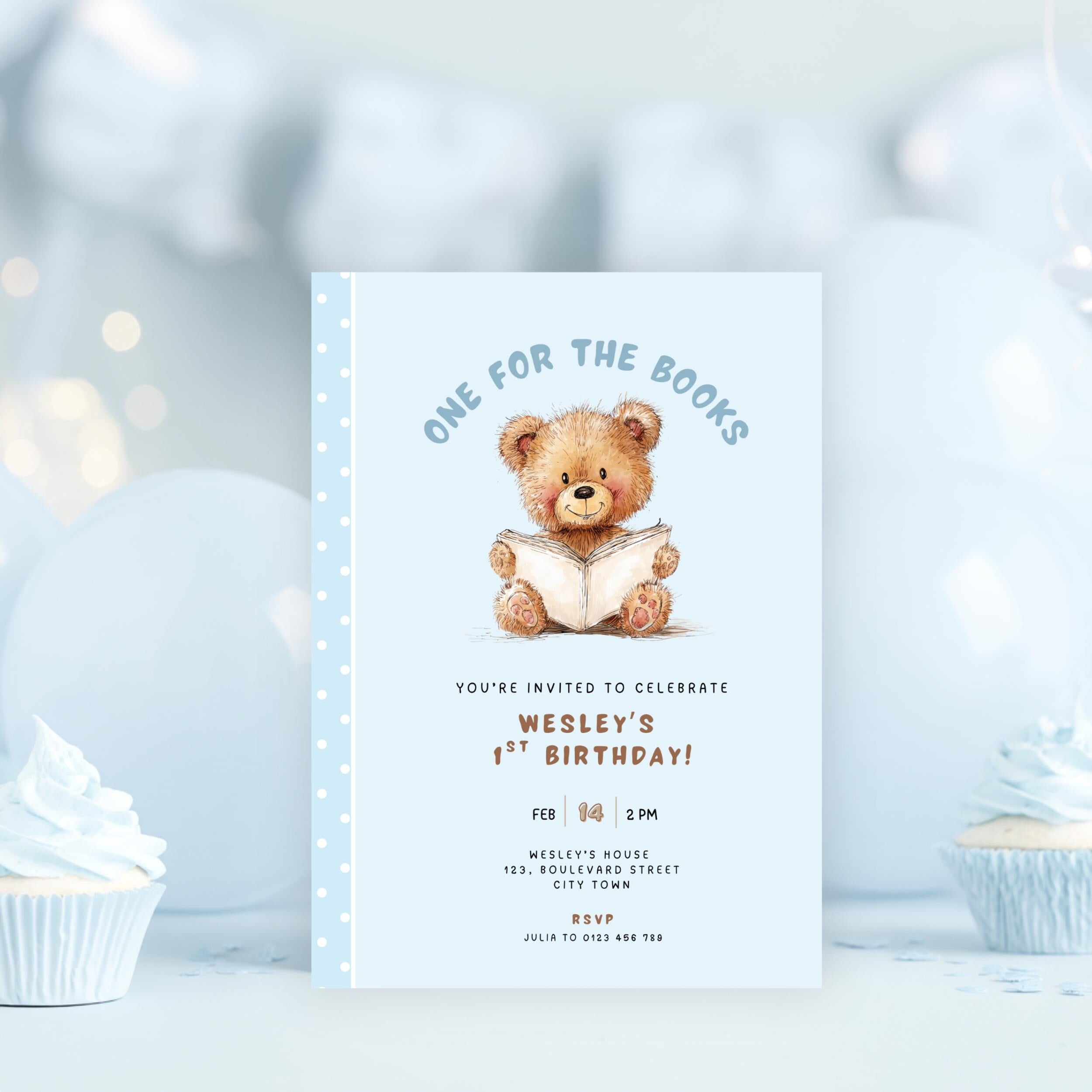 Blue Chapter One First Birthday Invitation Boys