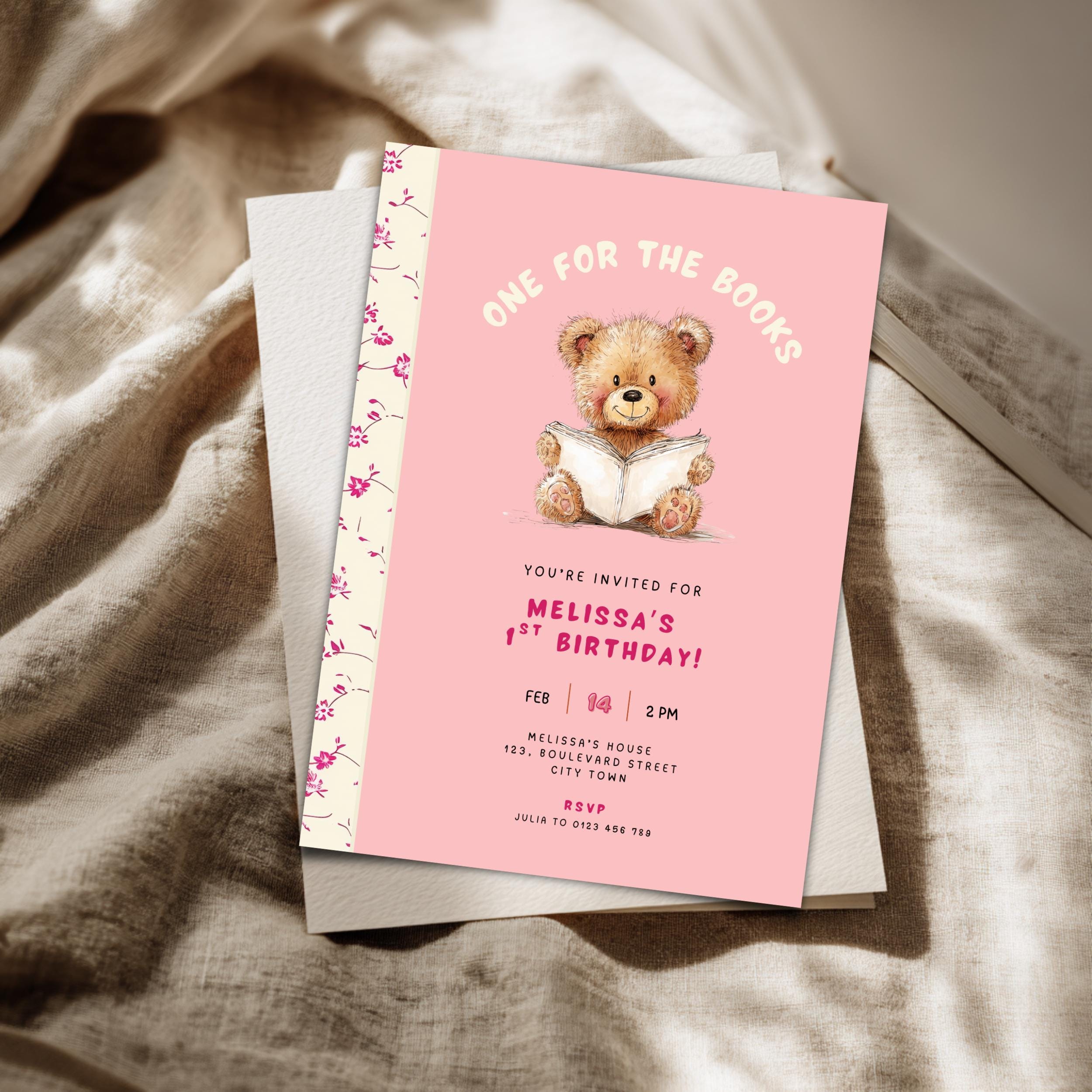 Pink Chapter One First Birthday Invitation